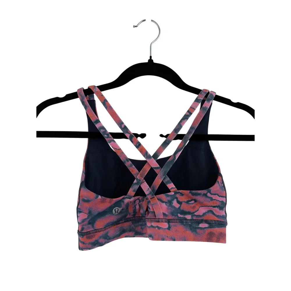 Lululemon Energy Bra High Neck Longline Strappy Pink Navy Tie Dye W2BSNS 4